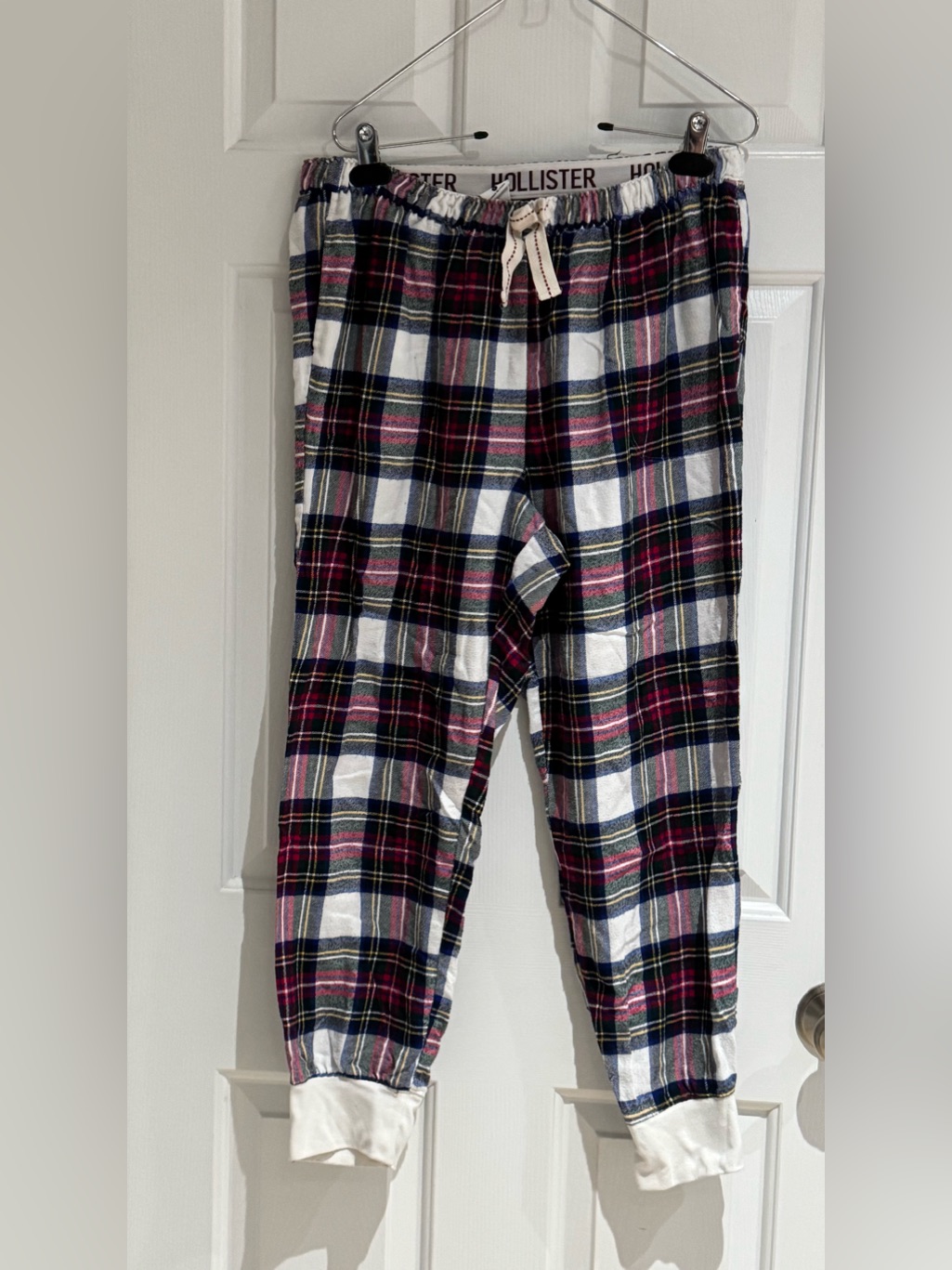 Hollister Womens Size Large Plaid Cotton Pajama Bottoms - White, Red & Navy